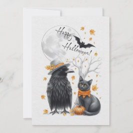 Tarjeta Festiva Krähe & Katze Herbst Halloween Karte Grußkarte