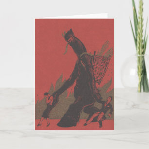 Tarjeta Festiva Krampus castigando a adultos malvados