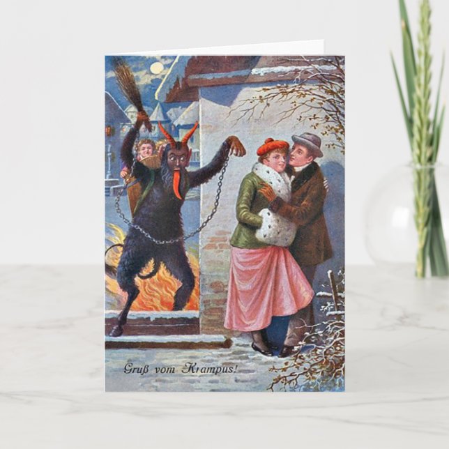 Tarjeta Festiva Krampus Castigando A Los Malos Adultos (Anverso)