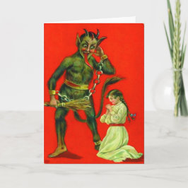 Tarjeta Festiva Krampus Castigando A Un Malo Chica