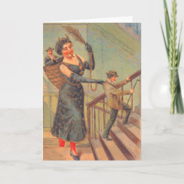 Tarjeta Festiva Krampus castigando al hombre malo