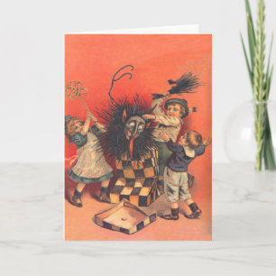 Tarjeta Festiva Krampus en una caja sorpresa