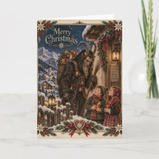 Tarjeta Festiva Krampus Folclore Navideño Alpino Vintage