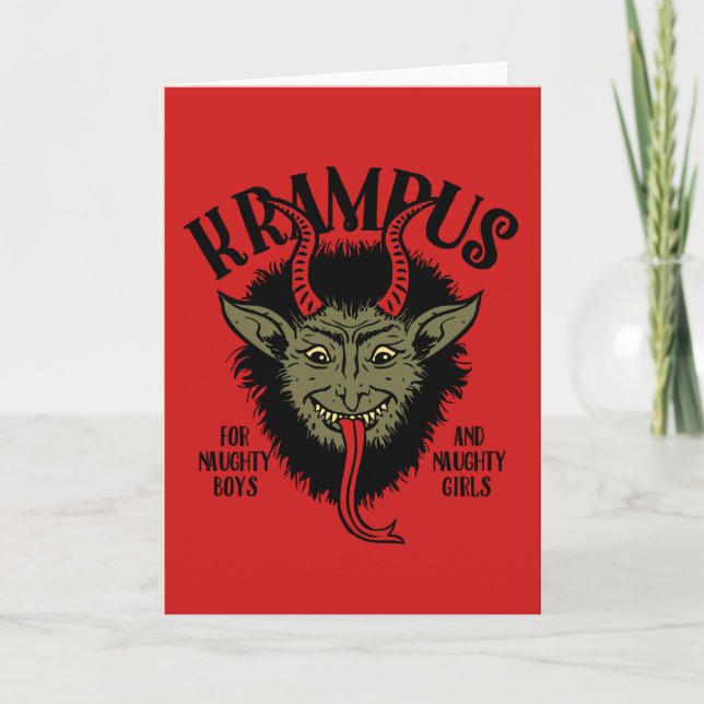 Tarjeta Festiva Krampus hace frente a travieso (Anverso)