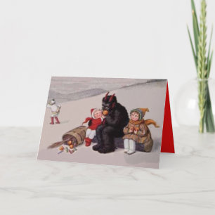 Tarjeta Festiva Krampus Jugando Con Nieve Infantil