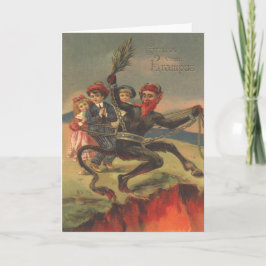 Tarjeta Festiva Krampus Llevando A Los Malos Niños Al Infierno