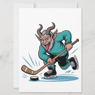 Tarjeta Festiva Krampus malvado jugando hockey sobre hielo deporte