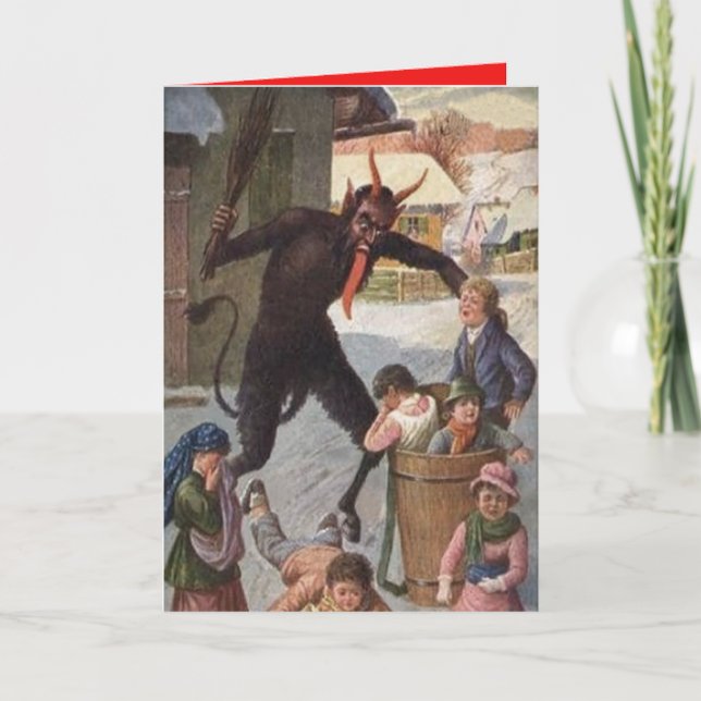 Tarjeta Festiva Krampus que castiga invierno de los niños del (Anverso)