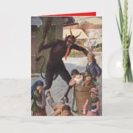 Tarjeta Festiva Krampus que castiga invierno de los niños del
