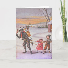 Tarjeta Festiva Krampus robando juguetes y niños