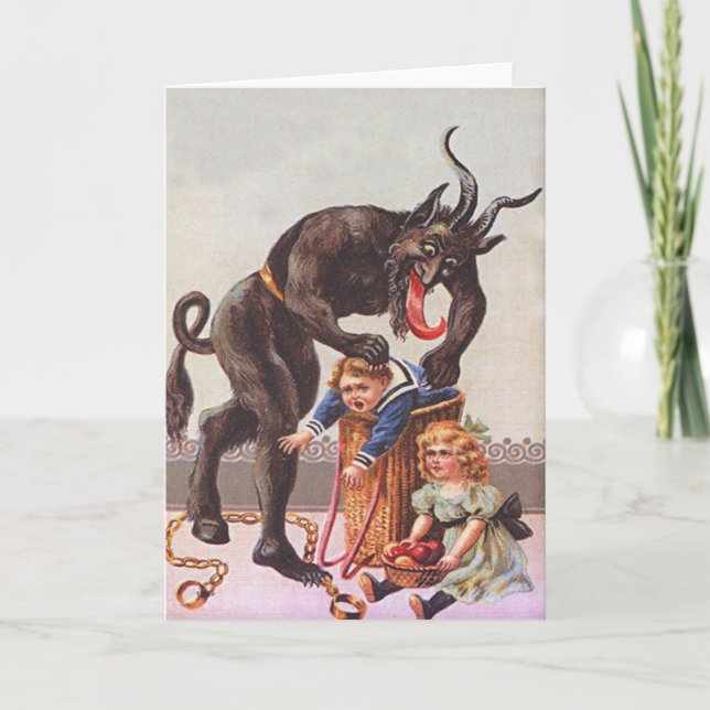 Tarjeta Festiva Krampus Secuestrando Niños (Anverso)