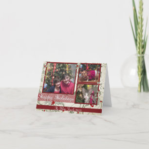 Tarjeta Festiva KRW Holly Berry Triple Pic Happy Holidays Card