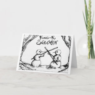 Tarjeta Festiva Kung Fu Snowmen