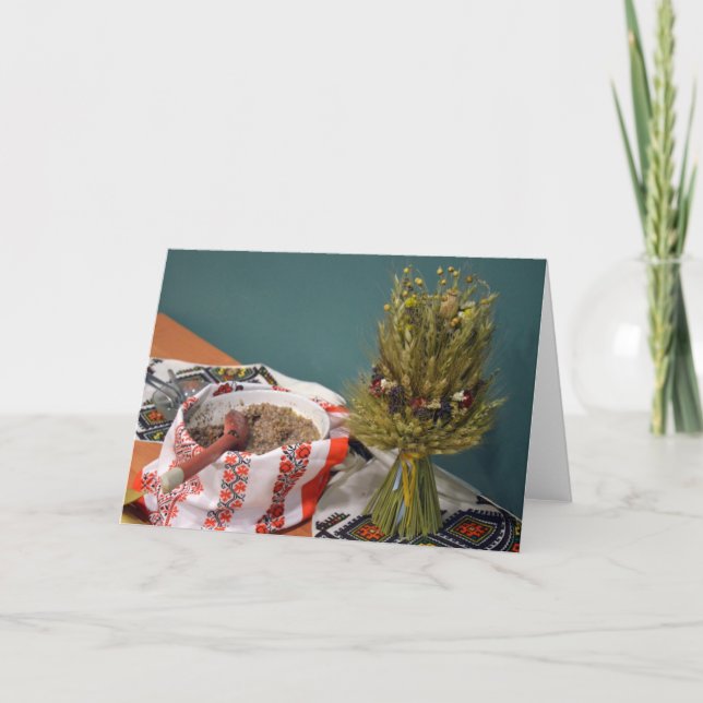 Tarjeta Festiva Kutya ucraniano y Didukh (Anverso)