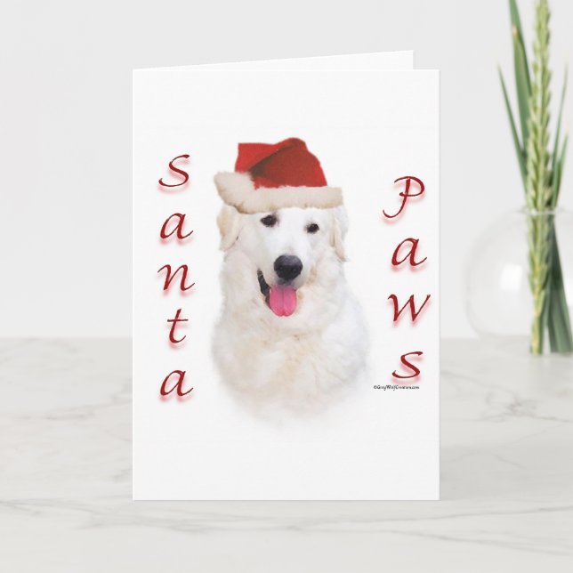 Tarjeta Festiva Kuvasz Santa Paws (Anverso)