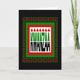 Tarjeta Festiva Kwanzaa Dividido Con 7 Llamas Y Marco Decorado