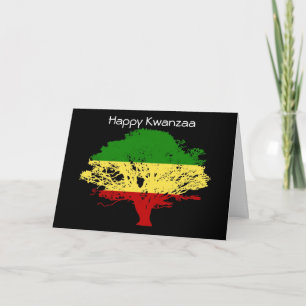 Tarjeta Festiva Kwanzaa feliz con el árbol en colores africanos