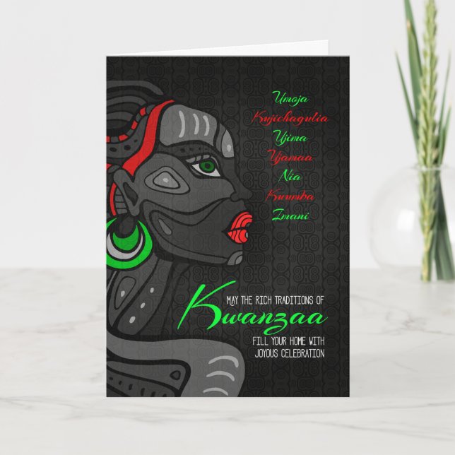 Tarjeta Festiva Kwanzaa Los siete principios de los afroamericanos (Anverso)