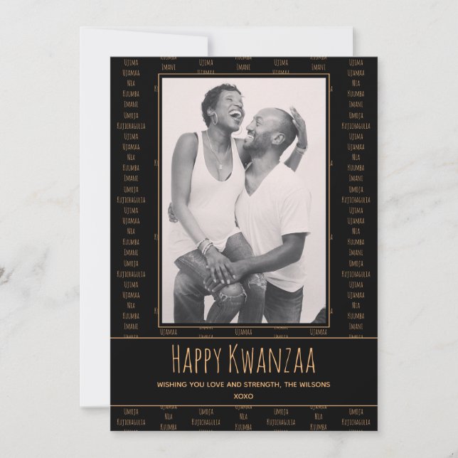 Tarjeta Festiva Kwanzaa Principios de la foto de Black Brown (Anverso)