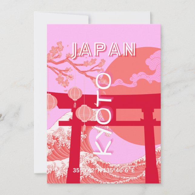 Tarjeta Festiva Kyoto Japón: Arte de viajes, arte de viajes rosa r (Anverso)