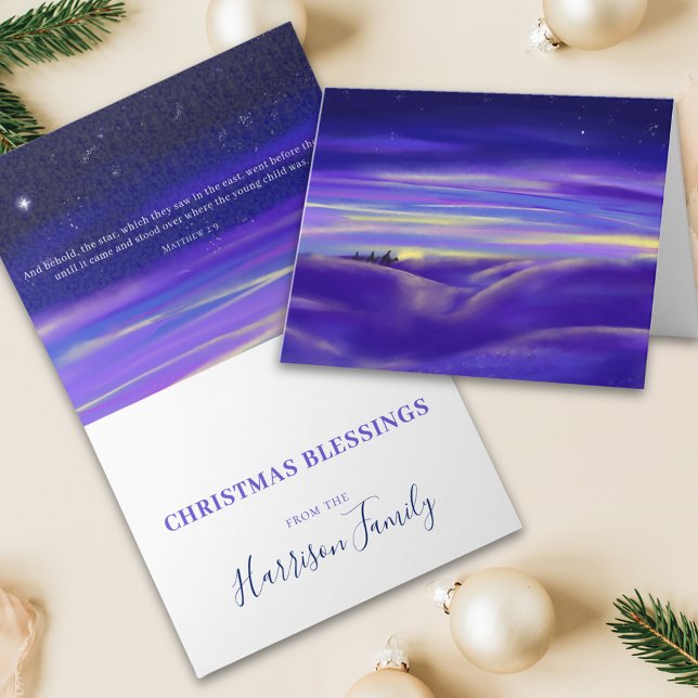 Tarjeta Festiva La acuarela de los Tres Reyes Personalizada (Three wise men watercolor christmas blessings bible quote personalized holiday card )