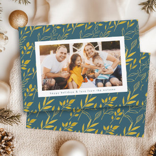 Tarjeta Festiva La acuarela de oro moderna deja a Navidades de fot