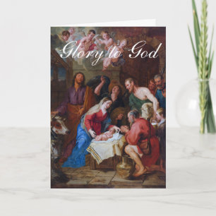 Tarjeta Festiva La Adoración de los Pastores Felicidades de Navida