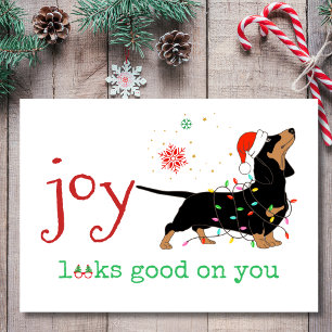 Tarjeta Festiva La alegría te queda bien adorable perro salchicha 
