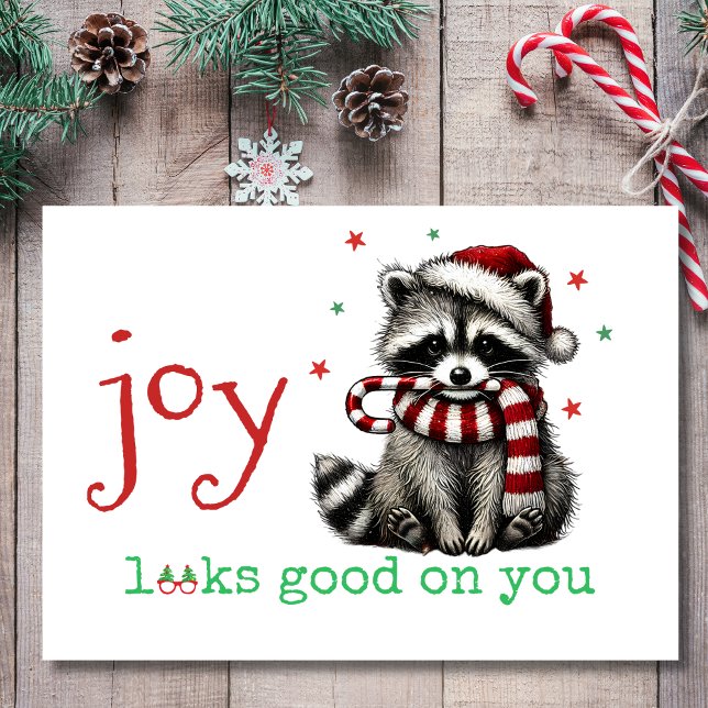 Tarjeta Festiva La alegría te queda bien Mapache Navideño Lindo (Subido por el creador)