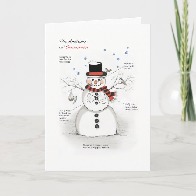 Tarjeta Festiva La anatomía del muñeco de nieve (Anverso)