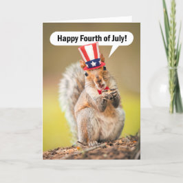 Tarjeta Festiva La ardilla del 4 de julio feliz en Gorra patriótic