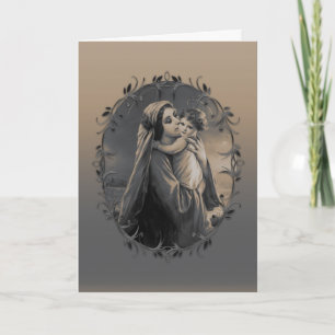 Tarjeta Festiva La bella Madonna y el niño con marco plateado