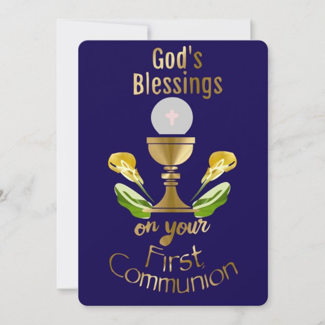 Tarjeta Festiva La bendición de Dios en tu Primera Comunión. (Anverso)