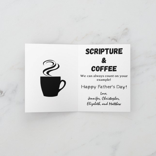 Tarjeta Festiva La Biblia del Día del Padre contra el café y las e (Interior)
