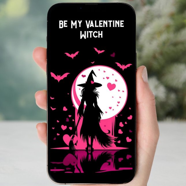 Tarjeta Festiva La bruja mágica rosa y descargable San Valentín (Subido por el creador)