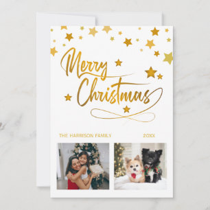 Tarjeta Festiva La caligrafía de dos fotos de Navidades de las est