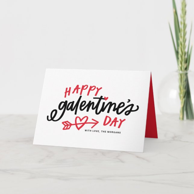 Tarjeta Festiva La caligrafía roja moderna feliz día de Galentine (Anverso)
