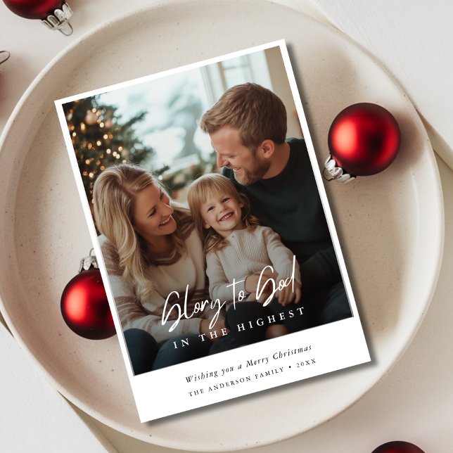 Tarjeta Festiva La Caligrafía Superpone La Gloria De La Foto A Dio (Subido por el creador)