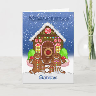 Tarjeta Festiva La casa de Godson Gingerbread y la verde de los Na