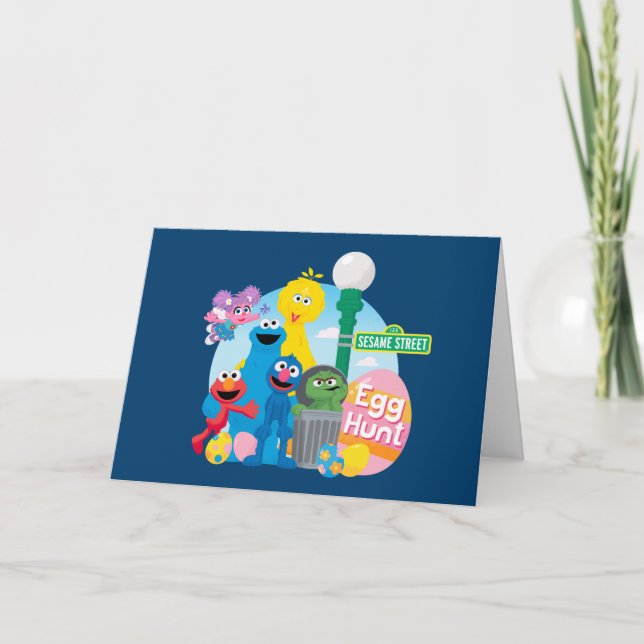 Tarjeta Festiva La caza de huevos de Semana Santa de Plaza Sésamo (Anverso)