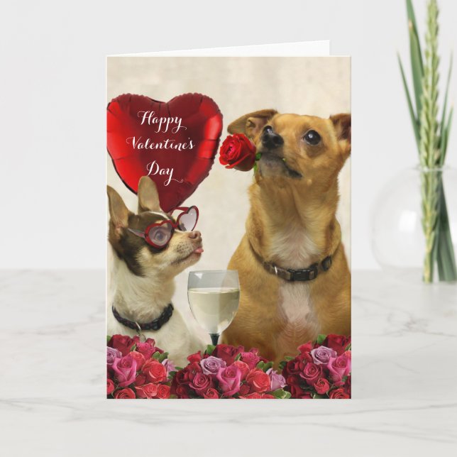 Tarjeta Festiva La chihuahua feliz del el día de San Valentín (Anverso)