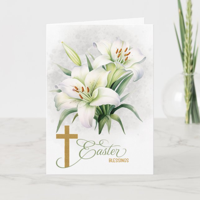 Tarjeta Festiva La cruz cristiana Lilies John 11 Scripture Pascua (Anverso)