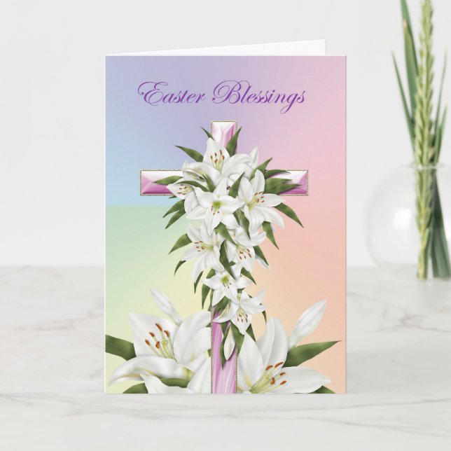 Tarjeta Festiva La Cruz de las Bendiciones de Pascua de Lilies (Anverso)