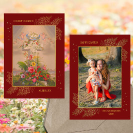 Tarjeta Festiva La Cruz Floral de Pascua Cristo es foto de la fami