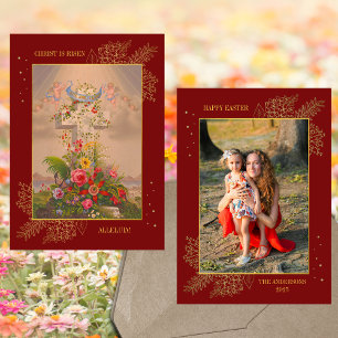 Tarjeta Festiva La Cruz Floral de Pascua Cristo es foto de la fami