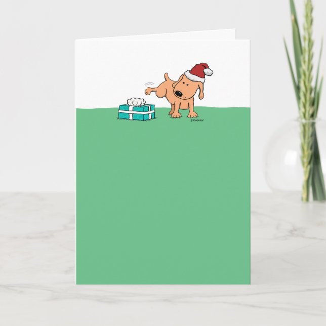 Tarjeta Festiva La curiosa orina de perro con un plato de Navidade (Anverso)