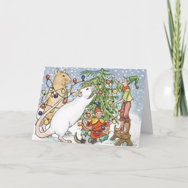 Tarjeta Festiva La decoración del árbol de ratones (Anverso)