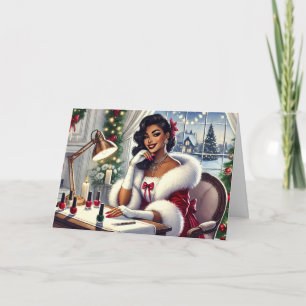 Tarjeta Festiva La elegante señora Claus, personalizada, obteniend