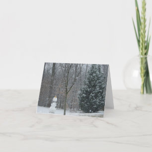 Tarjeta Festiva La escena invernal del muñeco de nieve del vecino