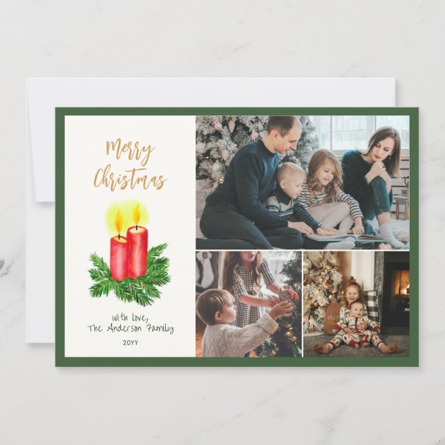 Tarjeta Festiva La espiral de Navidades advierte velas 3 Foto (Anverso)